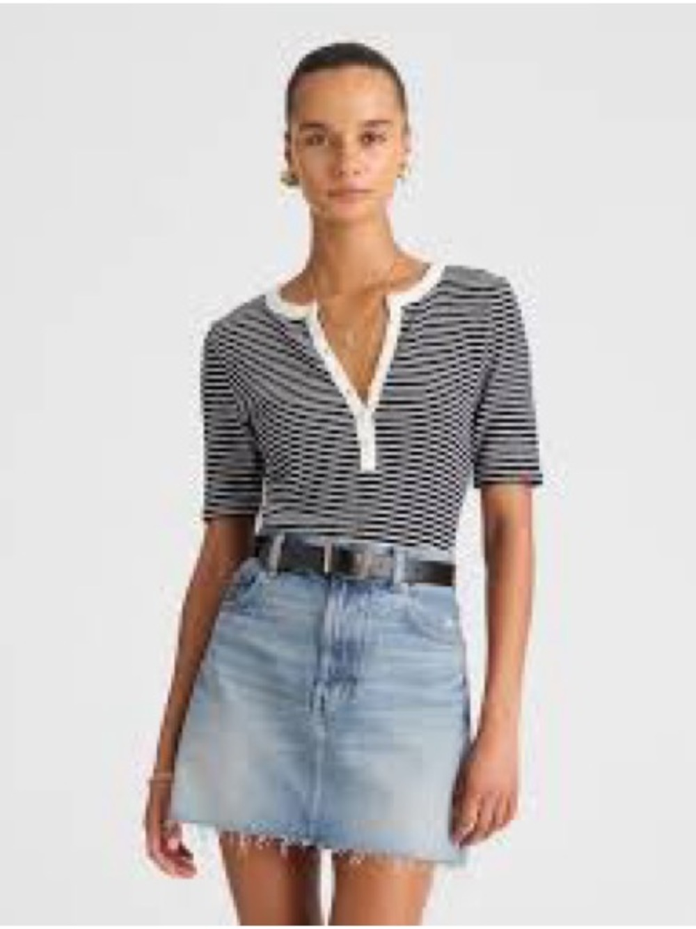 Madewell Striped Henley Tee Black Cream M